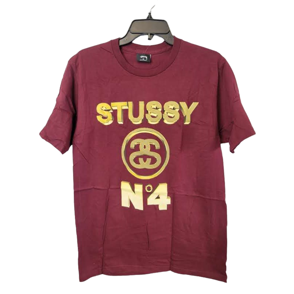 Stussy Maroon Tee Graphic Print N4 Logo Short Sleeve Men's T-shirt Size M